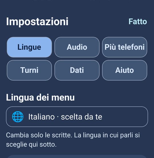 Settings: menu language